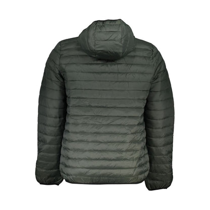 Gianmarco Venturi Green Polyamide Jackets & Coat, long-sleeved with hood and pockets, back view.