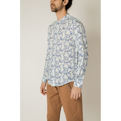 Gianni Lupo Blue Linen Pattern Shirt