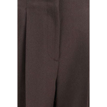 Giorgio Armani Brown Fleece Wool Casual Pants with sleek one dart design, featuring zipper closure and pockets for refined functionality.