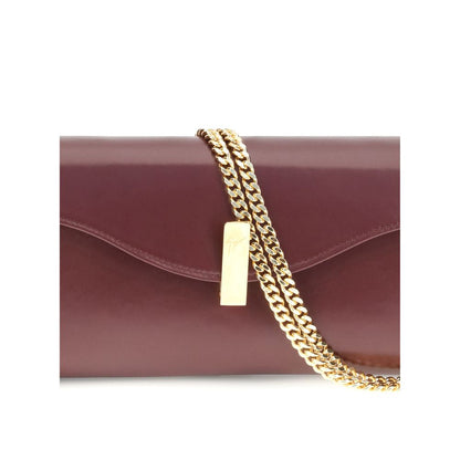 Giuseppe Zanotti Brown Leather Clutch Bag with gold-tone chain and logoed metal closure.