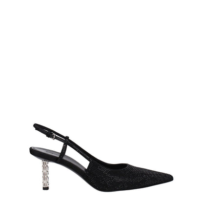 Givenchy Black Fabric High Heel Pumps with rhinestone details and buckle closure, featuring a pointy toe, mid heels, and leather sole.