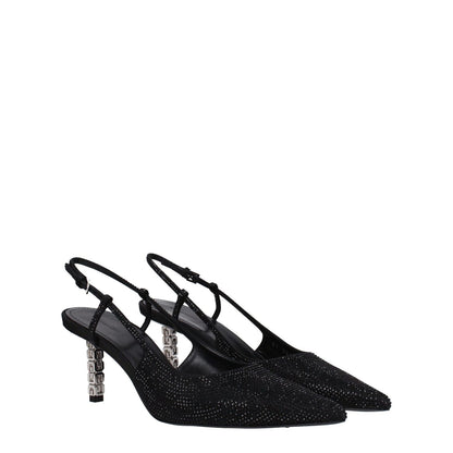 Givenchy Black Fabric High Heel Pumps with rhinestone details and buckle closure, featuring a mid heel and pointy toe design.
