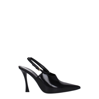 Givenchy Black Leather High Heel Pumps with buckle closure, pointy toe, and 9.5 cm heel, designed with stylish gold accents.