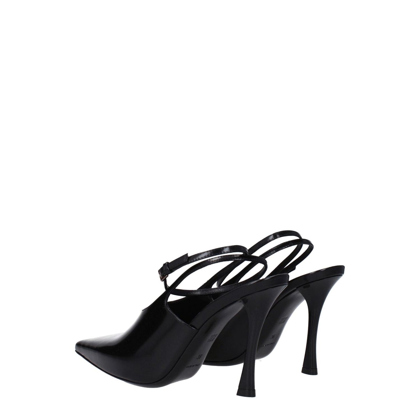 Givenchy Black Leather High Heel Pumps with buckle closure and pointy toe, featuring a stylish design and leather shoe sole, heel height 9.5 cm.