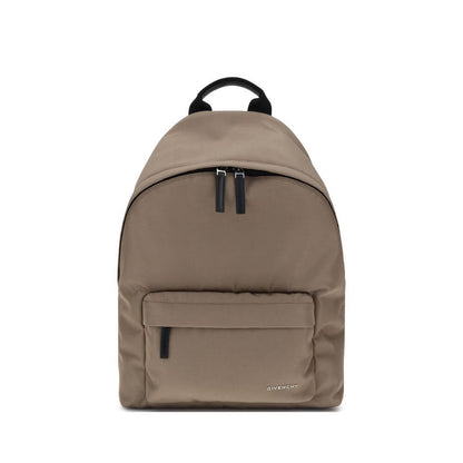 Givenchy Brown Polyamide Backpack with double-zip closure, leather pull tabs, and GIVENCHY signature on front for modern style.