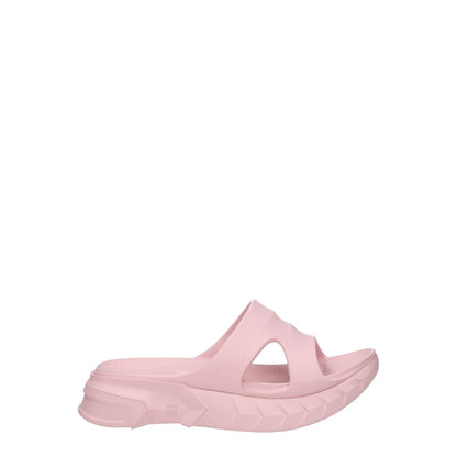 Givenchy Pink Cotton Slippers with rubber sole, mid heels, back logo, open toe style, and blush color, designed for casual wear.
