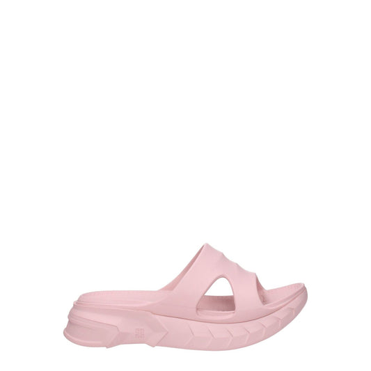 Givenchy Pink Cotton Slippers with rubber sole, mid heels, back logo, open toe style, and blush color, designed for casual wear.