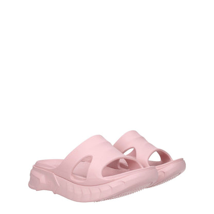 Givenchy Pink Cotton Slippers, open toe design with mid heels, rubber sole, featuring back logo in blush color.