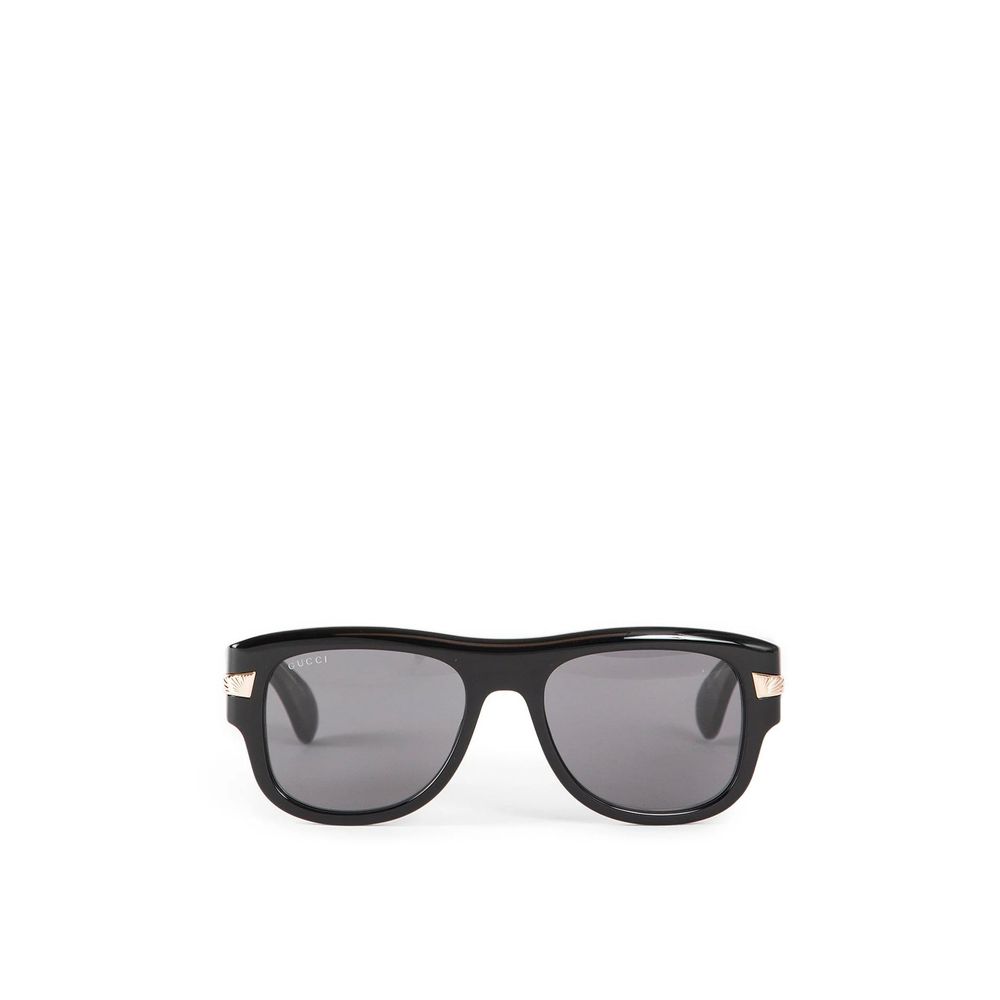 Gucci Black Acetate Sunglasses with 100% UVA/UVB protection, shiny black frame, made in Japan, men's fashion eyewear.