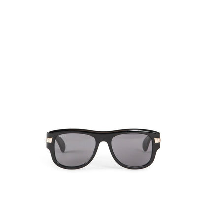 Gucci Black Acetate Sunglasses with 100% UVA/UVB protection, shiny black frame, made in Japan, men's fashion eyewear.