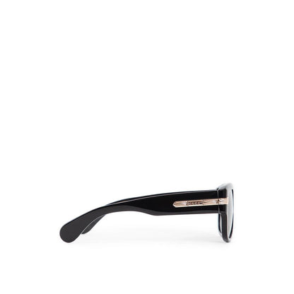 Side view of Gucci Black Acetate Sunglasses with shiny frame, 100% UVA/UVB protection, made in Japan.