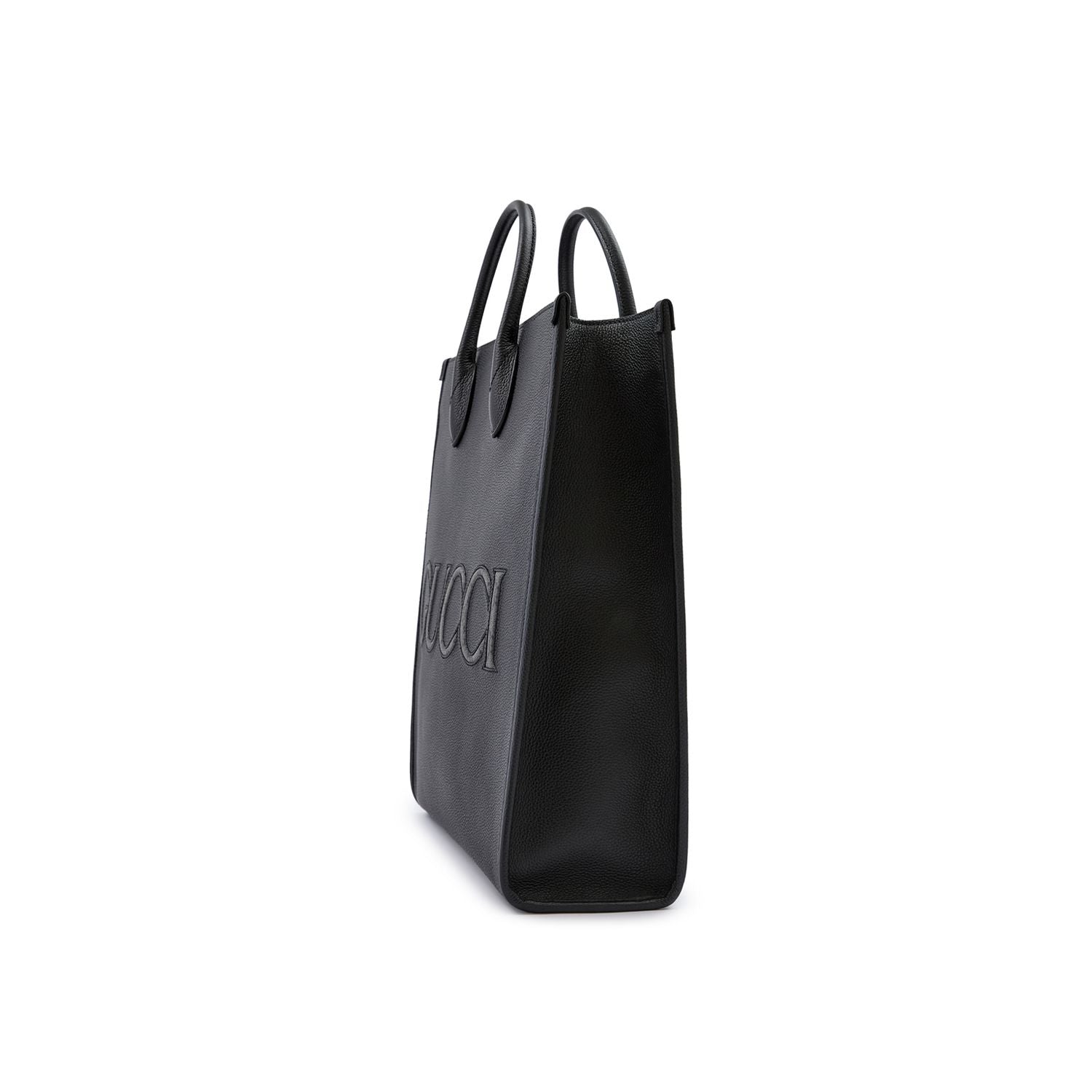 Gucci Black Leather Logo Medium Tote Bag