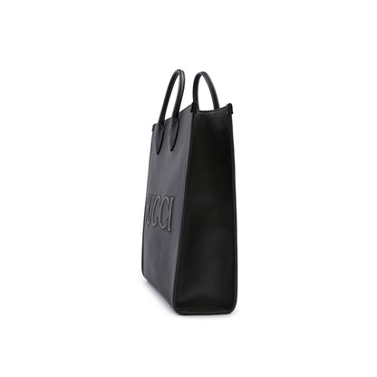 Gucci Black Leather Logo Medium Tote Bag
