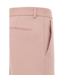 Gucci Pink Wool Short close-up, featuring front hook fastening, side welt pocket, 80% wool and 20% mohair blend.