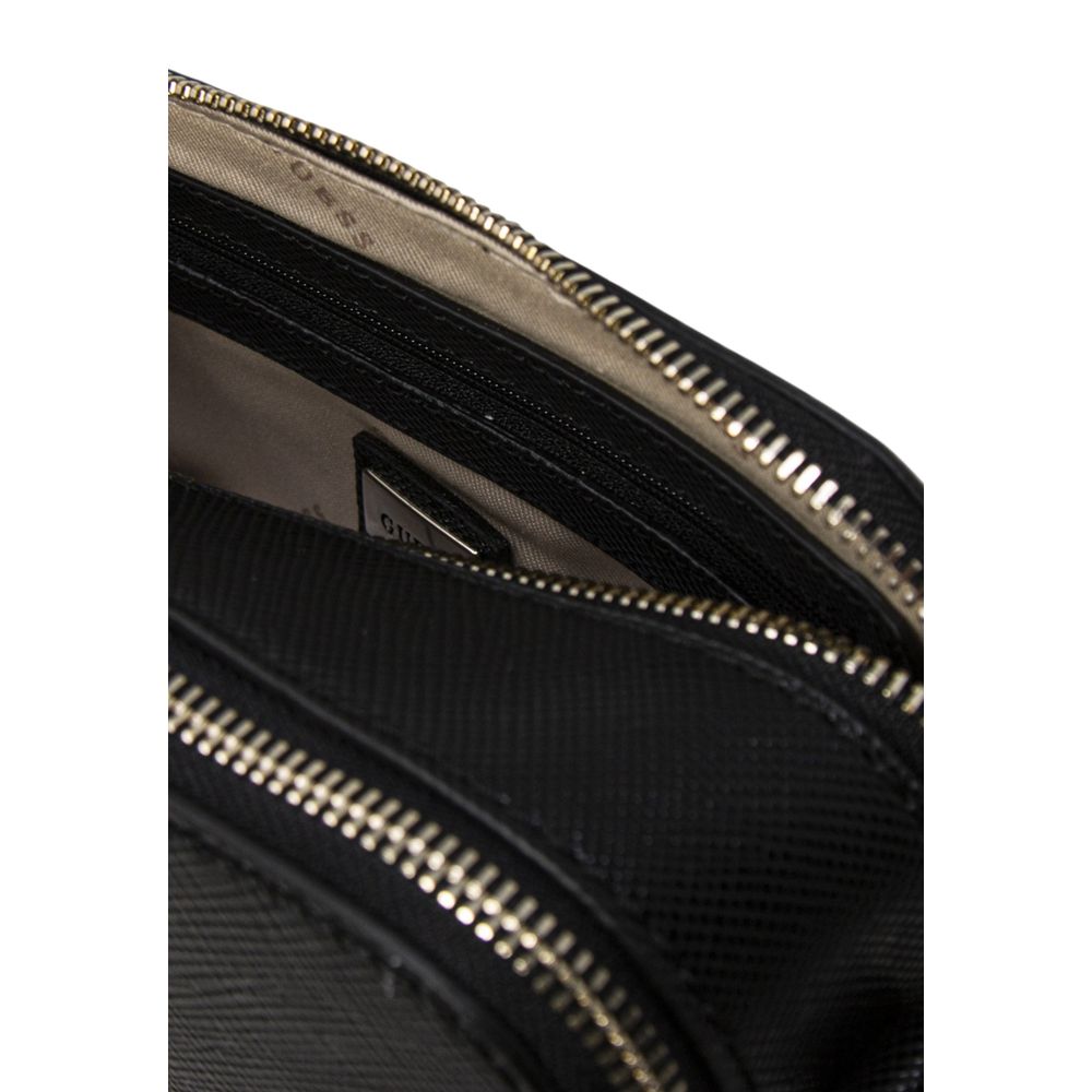Interior view of Guess Black Polyethylene Handbag showing zipper detail and internal compartments.