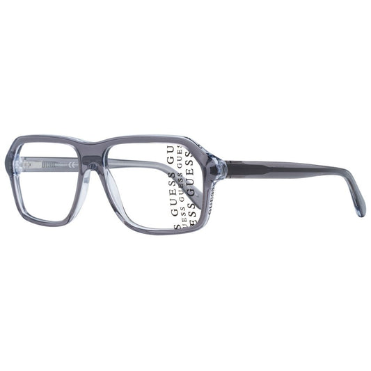 Guess Gray Men Glasses Frame in gray plastic full-rim style; rectangle frames with 55mm demo lenses and 145mm temples.
