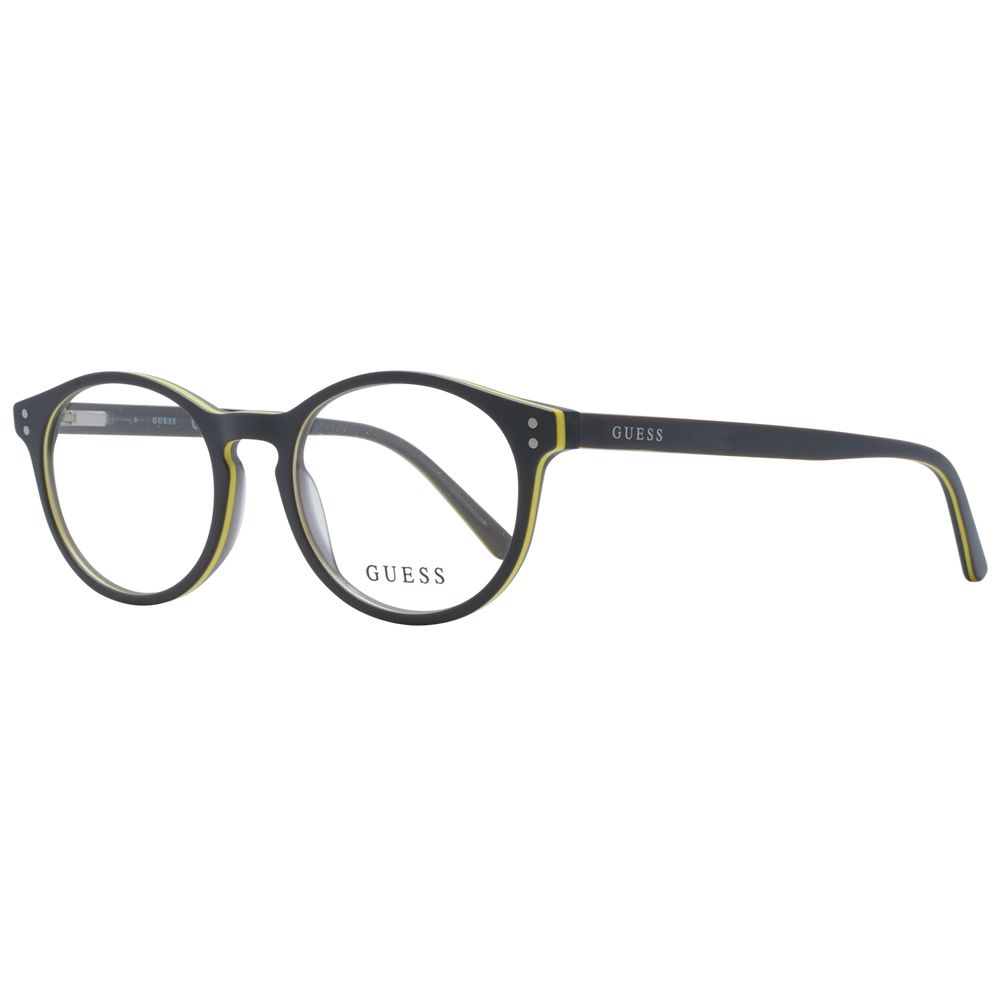 Guess Gray Unisex Glasses Frame, full-rim plastic, 47-17-140 size, round style with branded case, ideal eyewear for versatile fashion.