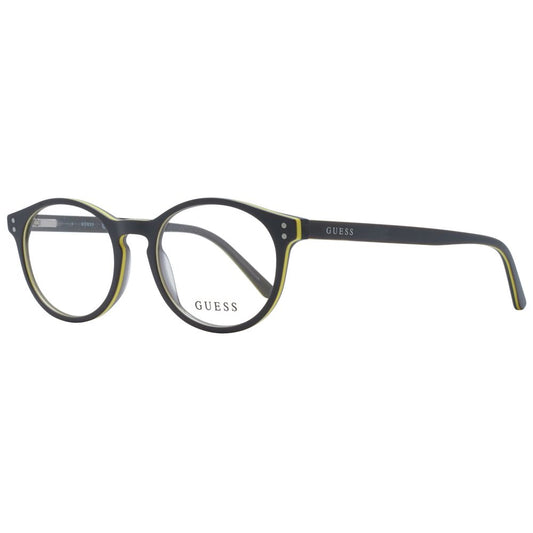 Guess Gray Unisex Glasses Frame, full-rim plastic, 47-17-140 size, round style with branded case, ideal eyewear for versatile fashion.