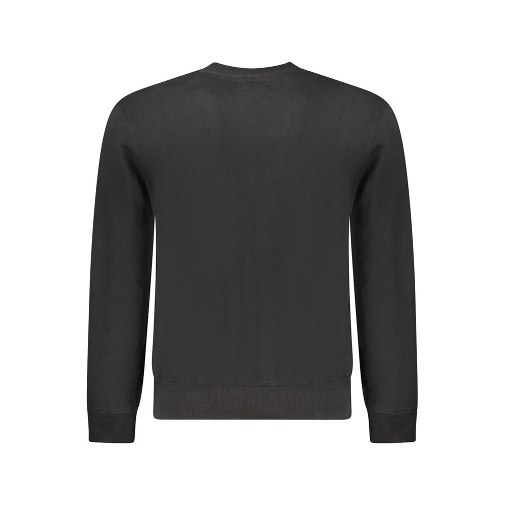 Back view of Guess Jeans Black Cotton Men Sweater - long sleeve slim fit with cozy brushed texture and standout logo design.