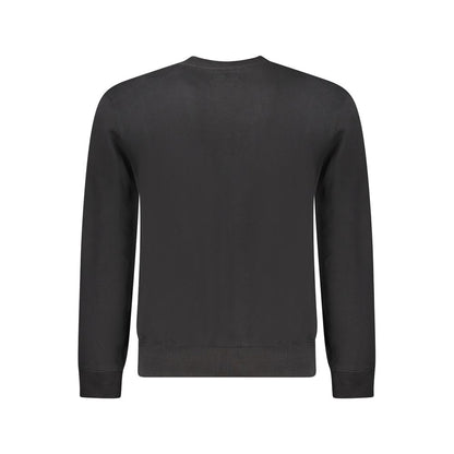 Back view of Guess Jeans Black Cotton Men Sweater - long sleeve slim fit with cozy brushed texture and standout logo design.
