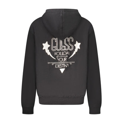 Guess Jeans Black Cotton Women Sweater with bold print and rhinestone embellishments, showcasing iconic logo and trendy design.