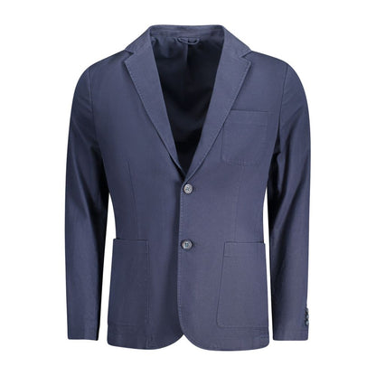 Guess Jeans Blue Cotton Men Jacket featuring long sleeves and multiple pockets for versatile fashion and functionality.