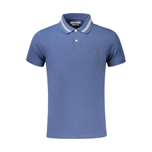Guess Jeans Blue Cotton Polo Shirt with short sleeves and extra slim fit, featuring two buttons and contrasting details.