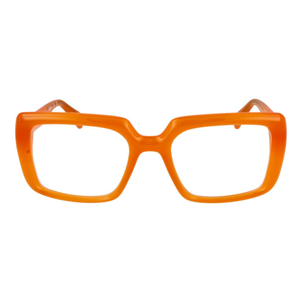 Guess Orange Stainless Steel Glasses (Frames) with full-rim square style, demo lenses, and spring hinge on unisex orange frame.