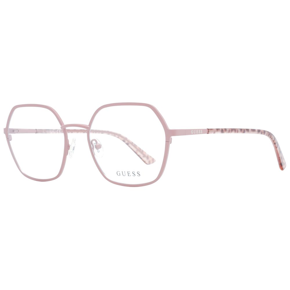 Guess Pink Women Glasses Frame with metal full-rim rose frame and branded case included.