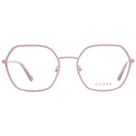 Guess Pink Women Glasses Frame with rose metal full-rim and demo plastic lenses, round style, includes branded case