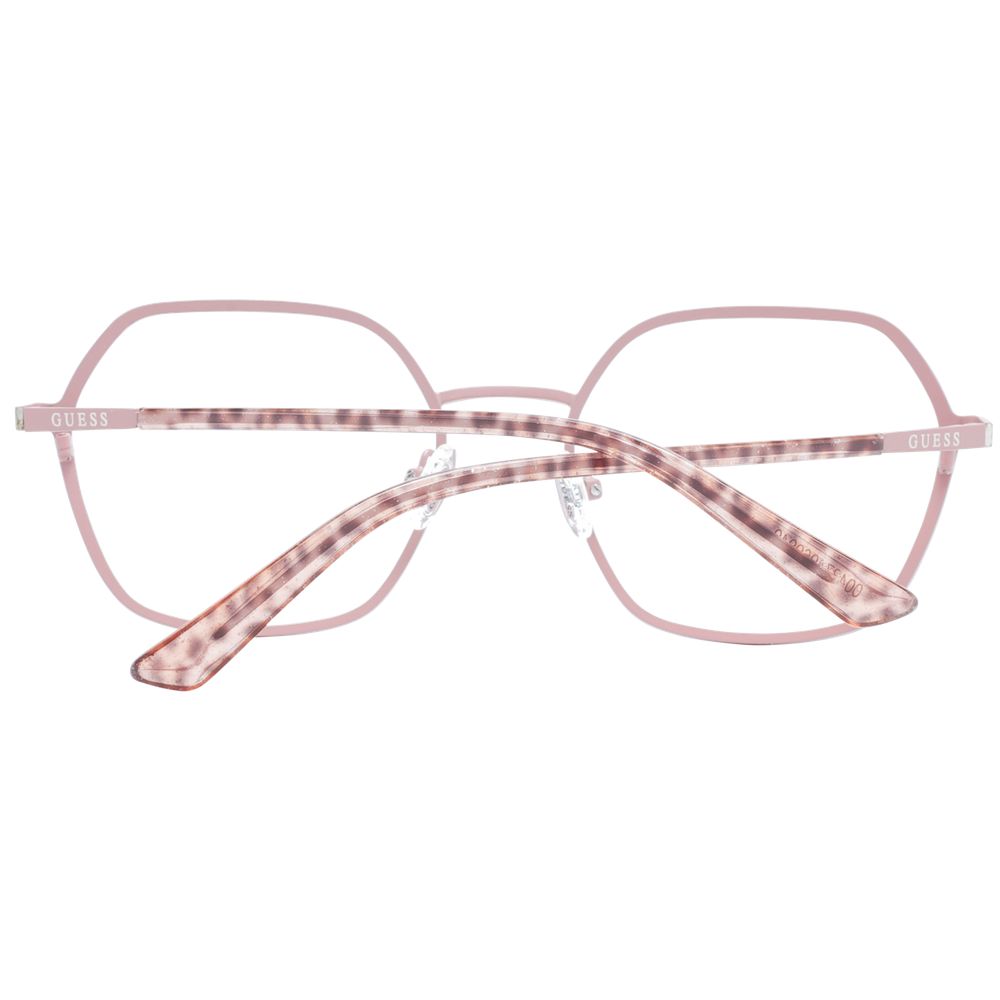 Guess Pink Women Glasses Frame, rose metal full-rim frame, demo lenses, round style, 53mm width, includes branded case.