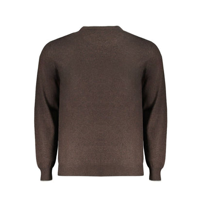 Back view of Harmont & Blaine Brown Cashmere Sweater with crew neck, contrast details, and logo embroidery.