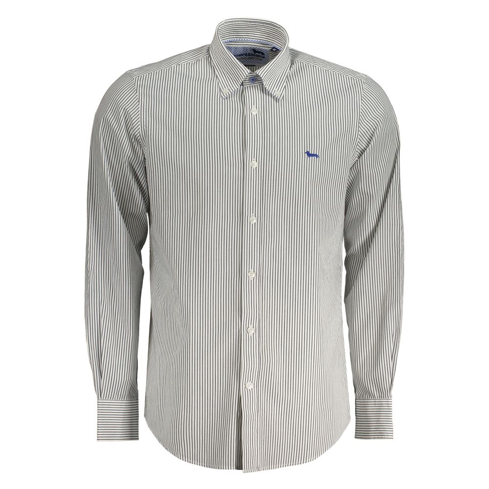 Harmont & Blaine White Cotton Shirt, long sleeve striped, regular fit, buttoned collar, contrasting cuffs, organic cotton.