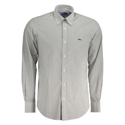 Harmont & Blaine White Cotton Shirt, long sleeve striped, regular fit, buttoned collar, contrasting cuffs, organic cotton.