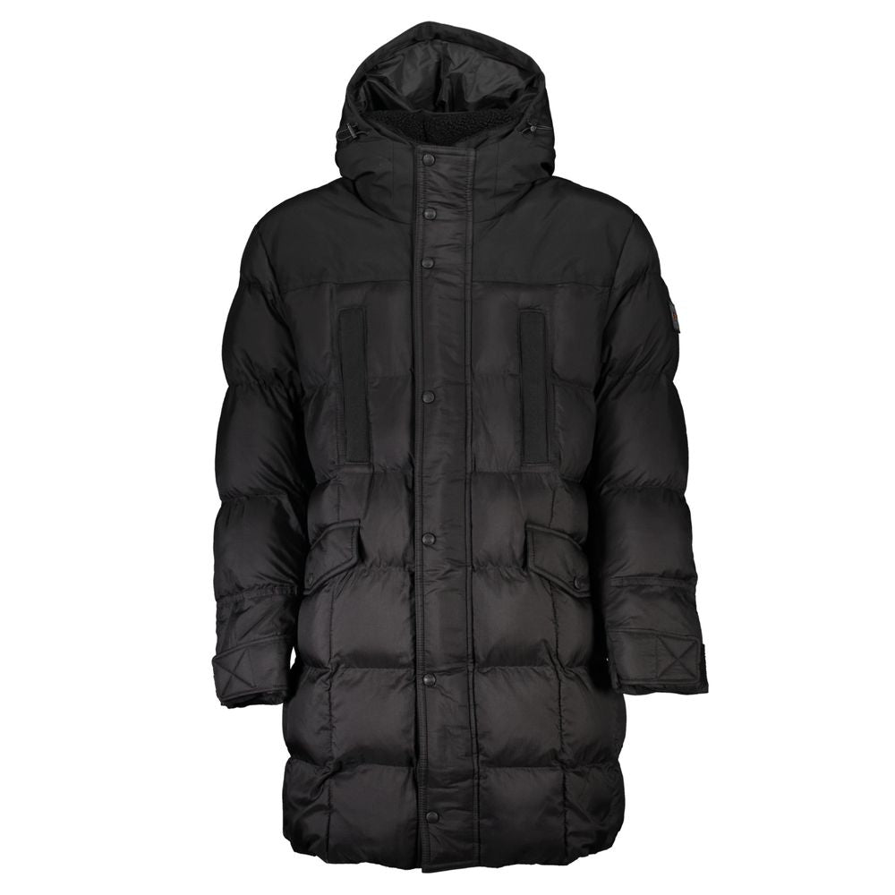 Hugo Boss Black Polyamide Men Jacket with hood and pockets for ultimate style and functionality.