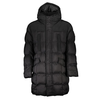 Hugo Boss Black Polyamide Men Jacket with hood and pockets for ultimate style and functionality.