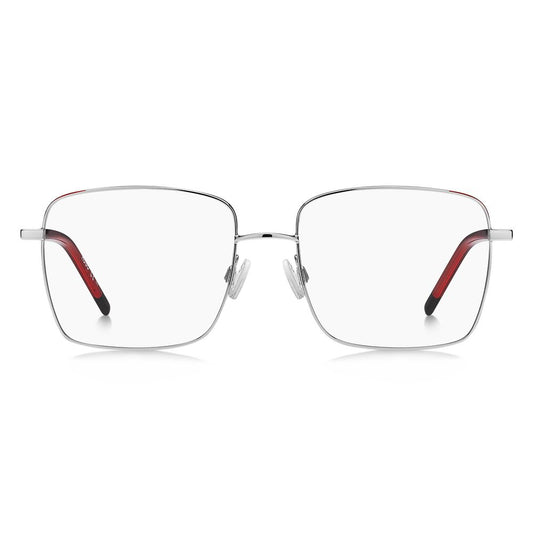 Alt Tag: Hugo Boss Silver Metal Frames with red accents, model HG-1217-J2B, 54/17/140mm, front view.