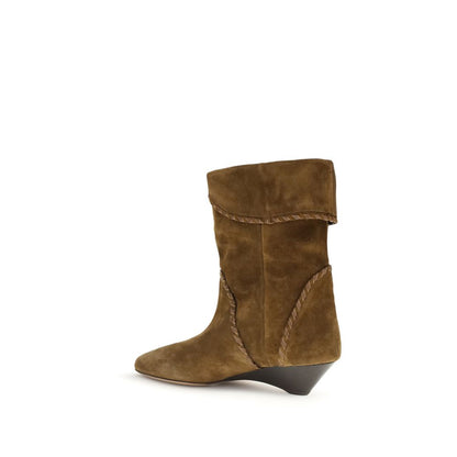Isabel Marant Brown Calf Leather Bos Taurus Flat Boots with suede cuffed upper and woven leather trim
