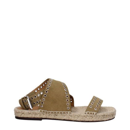 Isabel Marant Green Leather Flat Sandals with silver studs, buckle closure, open toe, and flat leather sole, MPN EP0003FAB1C02S50TA.