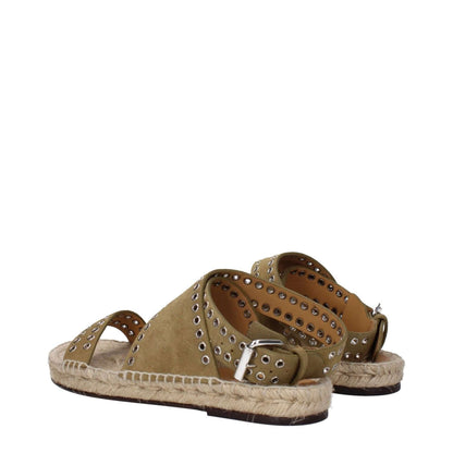 Isabel Marant Green Leather Sandals featuring studs, open toe design, and buckle closure ideal for a stylish look.