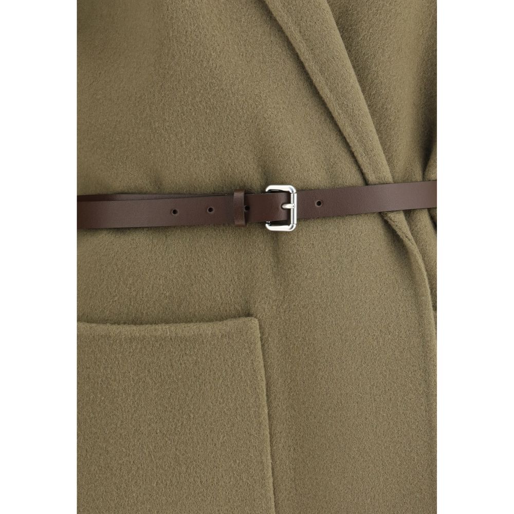 Jacob Cohen Brown Fleece Wool Coat with belted waist and patch pockets, showcasing elegant design and craftsmanship.