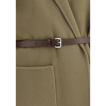 Jacob Cohen Brown Fleece Wool Coat with belted waist and patch pockets, showcasing elegant design and craftsmanship.