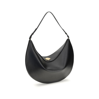 Jacquemus Black Calf Leather Bos Taurus Shoulder Bag with engraved snap button on hobo silhouette.