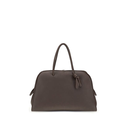 Jacquemus Brown Calf Leather Bos Taurus Handbag with bow detail, structured design, and pockets, perfect for travel.