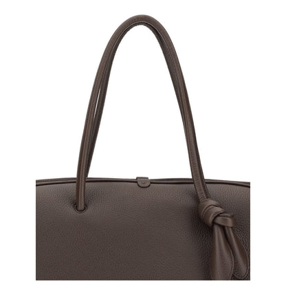 Close-up of Jacquemus Brown Calf Leather Bos Taurus Handbag with grained texture and bow detail