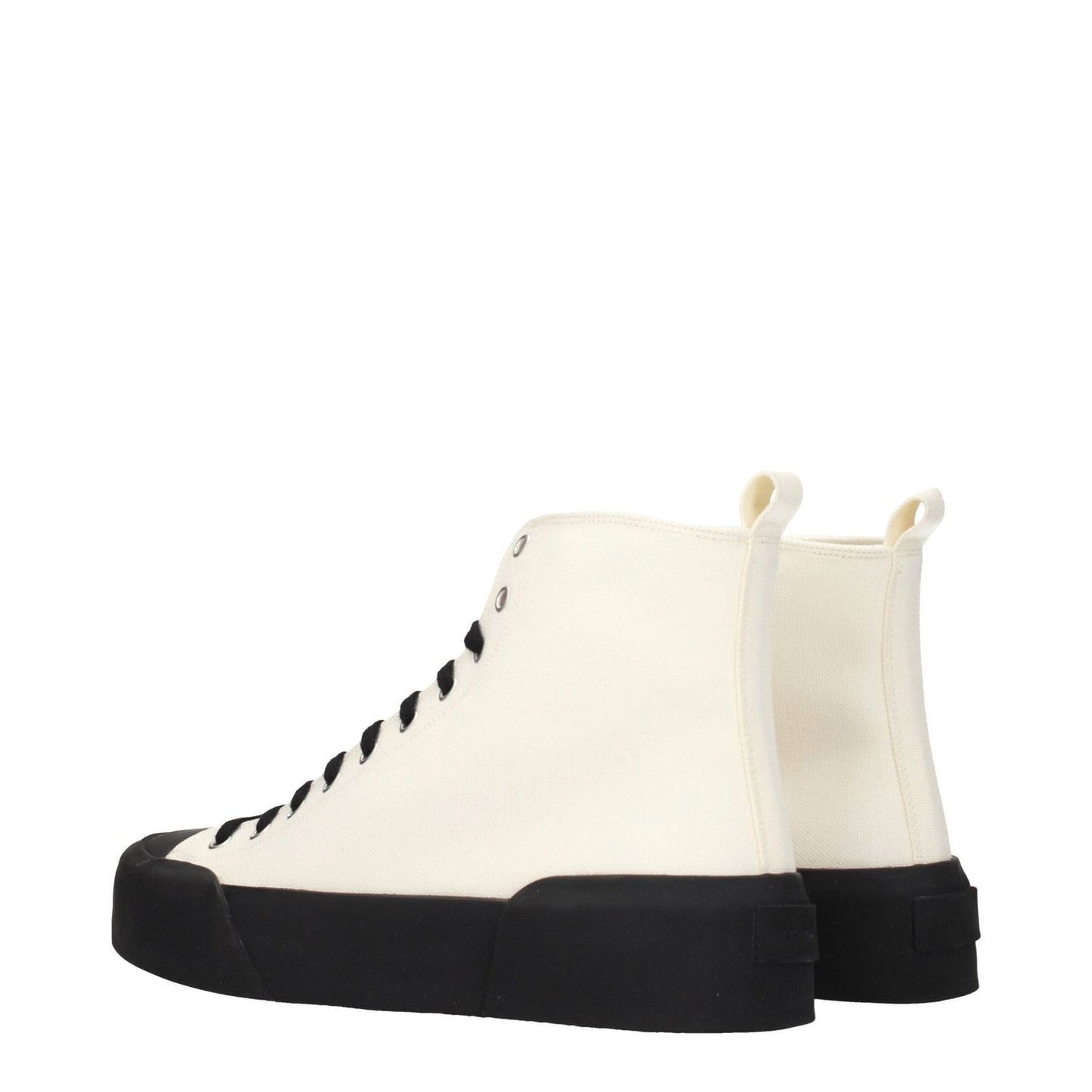 Jil Sander Beige Fabric High Tops with black sole and lace-up design, sporty glam style, 3.5 cm mid heel, round toe. MPN: J33WS0002P5242191.