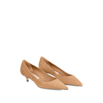 Jimmy Choo Amelia suede pumps in toffee with pointed toe and kitten heel, featuring a low-cut vamp and leather sole.