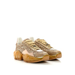 Jimmy Choo Diamond Glittered Sneakers with calf leather composition, almond toe, and iconic diamond-shaped rubber sole for women.