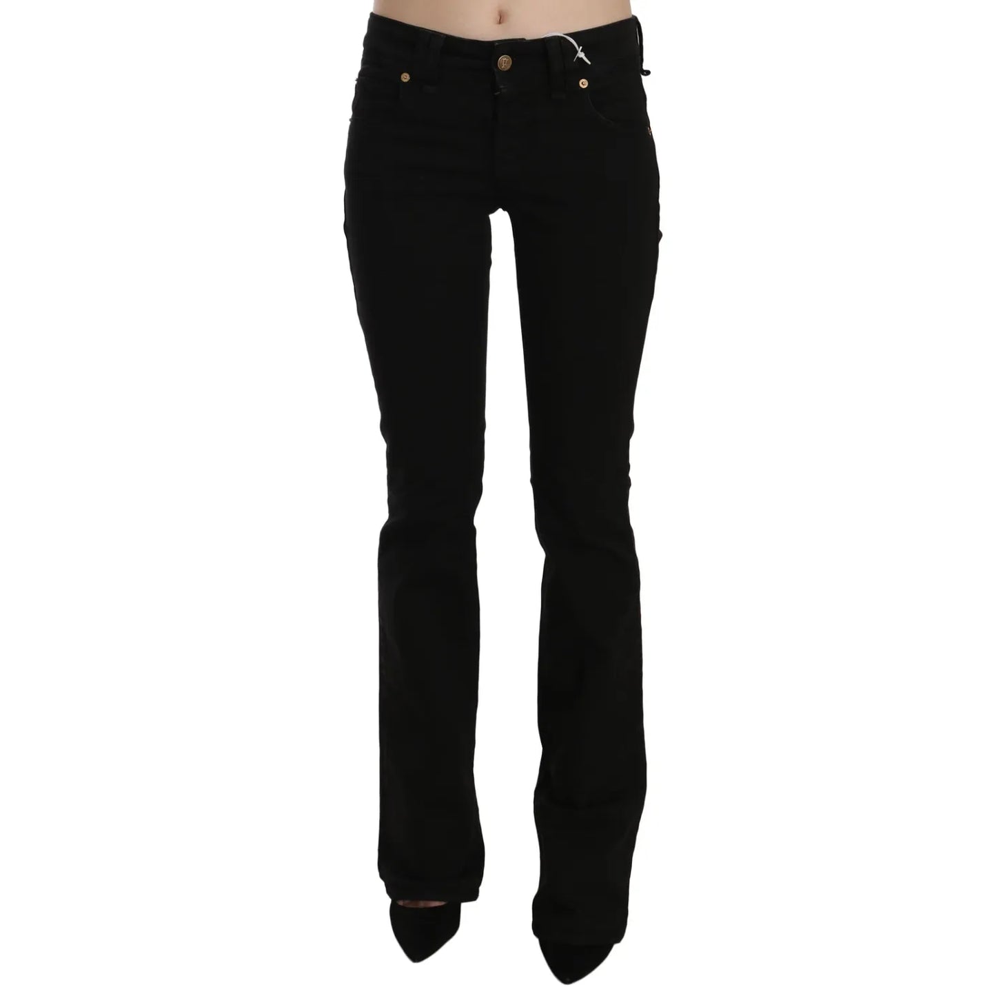 John Galliano Black Low Waist Slim Leg Skinny Denim Casual Pants Jeans with zipper closure and logo details.