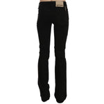 John Galliano Black Low Waist Slim Leg Skinny Denim Casual Pants Jeans with zipper closure and logo details, made in Italy.